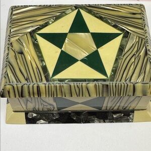 Geometric Star Design Decorative Box trinket tabletop decor green yellow black